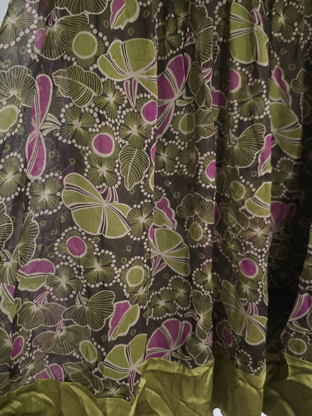 Y2K Maggy London 100% Silk Floral Shift Dress Size 12 Green, Vintage Sleeveless - Picture 6 of 11